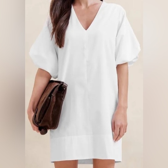 Banana Republic Dresses & Skirts - Banana Republic White Livia Poplin Mini Dress Bubble Puff Sleeve S Tall NEW $150